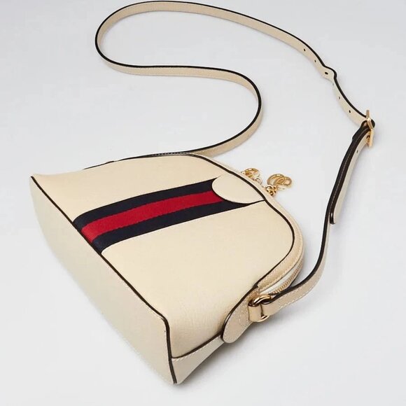 Gucci White Leather Vintage Web Small Ophidia Crossbody Bag - Picture 4 of 12